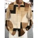 Vintage-Inspired Geometric Color Block 3D Print Men's Plus Size Button-Up Shirt with Pockets - Polyester, Machine Washable, PLUS SIZE