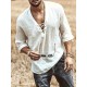 Men's Casual V-Neck Long Sleeve T-Shirt with Drawstring - Breathable Polyester, Machine Washable - Perfect for Spring/Fall, PLUS SIZE