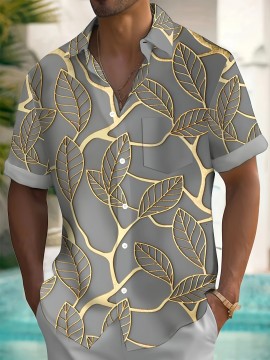 Men's Plus Size Tropical Leaf Hawaiian Shirt - Breathable Fabric, Ideal for Beach Vacations & Summer Events