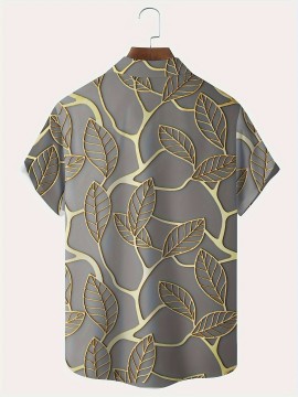 Men's Plus Size Tropical Leaf Hawaiian Shirt - Breathable Fabric, Ideal for Beach Vacations & Summer Events