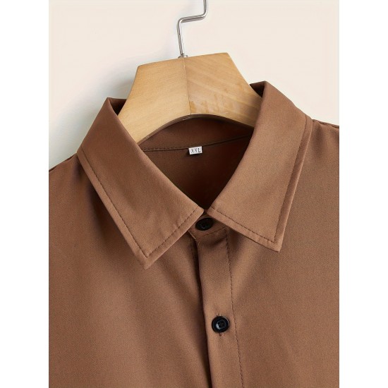 Plus Size Solid Color Button Down Shirts for Men - Short Sleeve, Lapel Collar, Breathable, Comfortable, Versatile Dress Shirts for Work, Casual, and Formal Occasions - Top Quality, Easy Care, and Classic Style