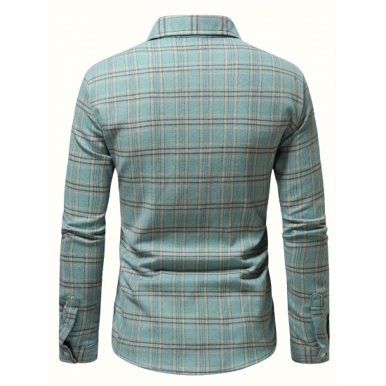 Plus Size Men's Stripes/Plaid Print Shirt Oversized Long Sleeve Shirt For Fall Winter, Men's Clothing