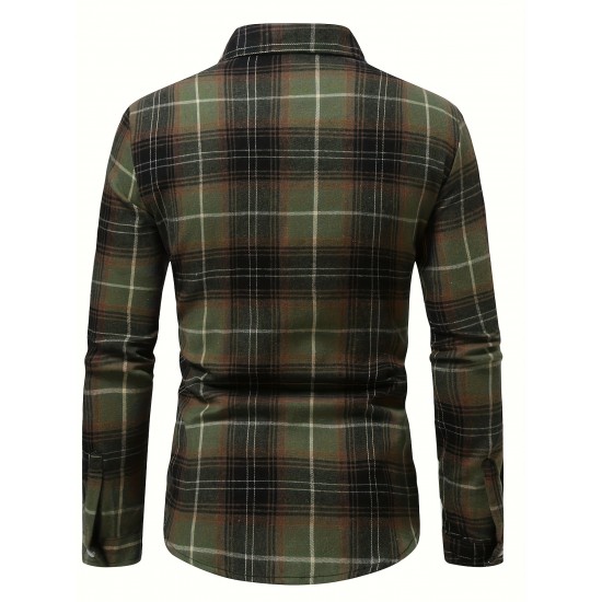 Plus Size Men's Plaid Shirt Oversized Long Sleeve Shirt For Fall Winter, Men's Clothing