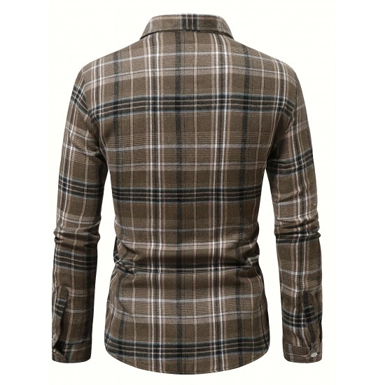 Plus Size Men's Plaid Shirt Oversized Long Sleeve Shirt For Fall Winter, Men's Clothing