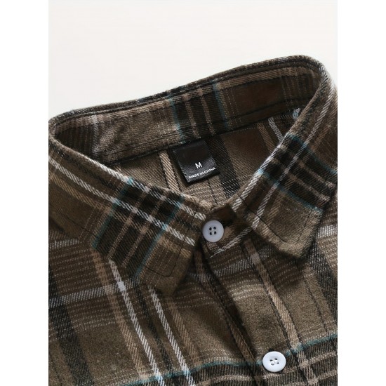 Plus Size Men's Plaid Shirt Oversized Long Sleeve Shirt For Fall Winter, Men's Clothing