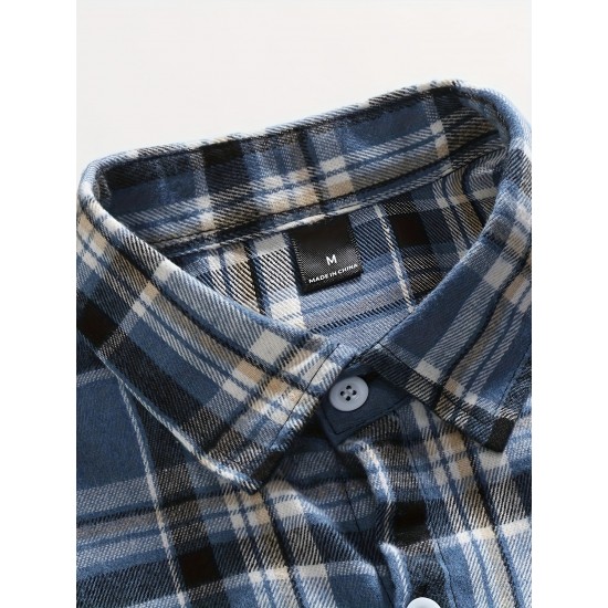 Plus Size Men's Plaid Shirt Oversized Long Sleeve Shirt For Fall Winter, Men's Clothing