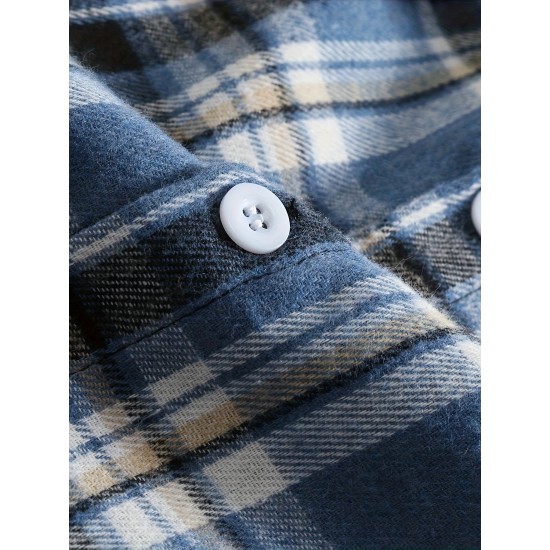 Plus Size Men's Plaid Shirt Oversized Long Sleeve Shirt For Fall Winter, Men's Clothing