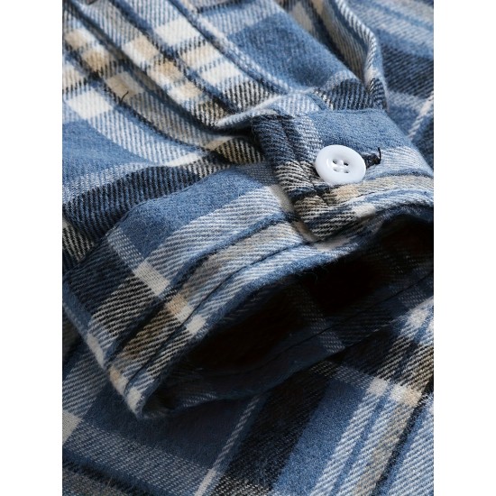 Plus Size Men's Plaid Shirt Oversized Long Sleeve Shirt For Fall Winter, Men's Clothing