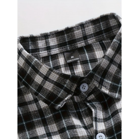 Plus Size Men's Plaid Shirt Oversized Long Sleeve Shirt For Fall Winter, Men's Clothing