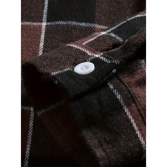 Plus Size Men's Plaid Shirt Oversized Long Sleeve Shirt For Fall Winter, Men's Clothing