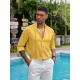 1pc Men'S Casual Crew Neck Long Sleeve Button Down Shirt - Solid Color Rayon/Viscose Blend, Non-Stretch Fabric, Woven Cuban Guayabera Beach Shirt for Spring/Fall, Plus Size