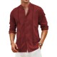 1pc Men'S Casual Crew Neck Long Sleeve Button Down Shirt - Solid Color Rayon/Viscose Blend, Non-Stretch Fabric, Woven Cuban Guayabera Beach Shirt for Spring/Fall, Plus Size