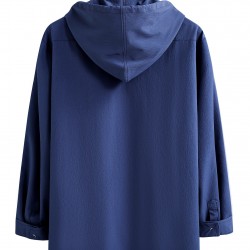 Men's Casual Hooded Shirt - Polyester, Button-Up, Solid Color, Perfect for Spring/Fall, PLUS SIZE