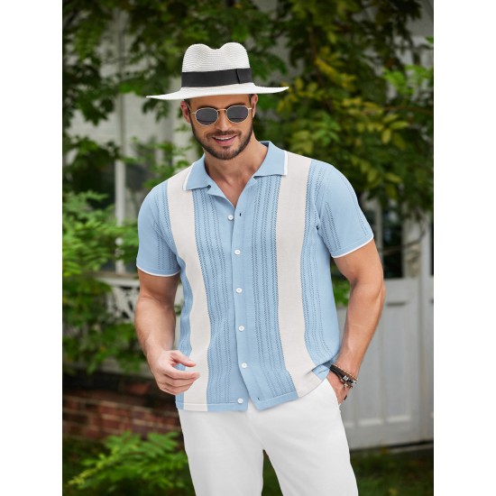 1pc Men'S Casual Knit Polo Shirt - Polyester Short Sleeve Lapel Collar, Slight Stretch Solid Color, Button Down Beach Top for Spring/Summer/Fall, Plus Size