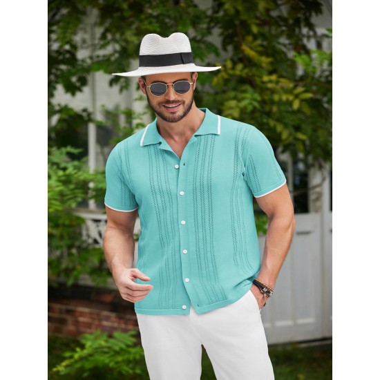 1pc Men'S Casual Knit Polo Shirt - Polyester Short Sleeve Lapel Collar, Slight Stretch Solid Color, Button Down Beach Top for Spring/Summer/Fall, Plus Size