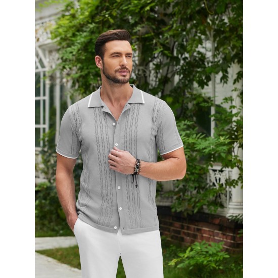 1pc Men'S Casual Knit Polo Shirt - Polyester Short Sleeve Lapel Collar, Slight Stretch Solid Color, Button Down Beach Top for Spring/Summer/Fall, Plus Size