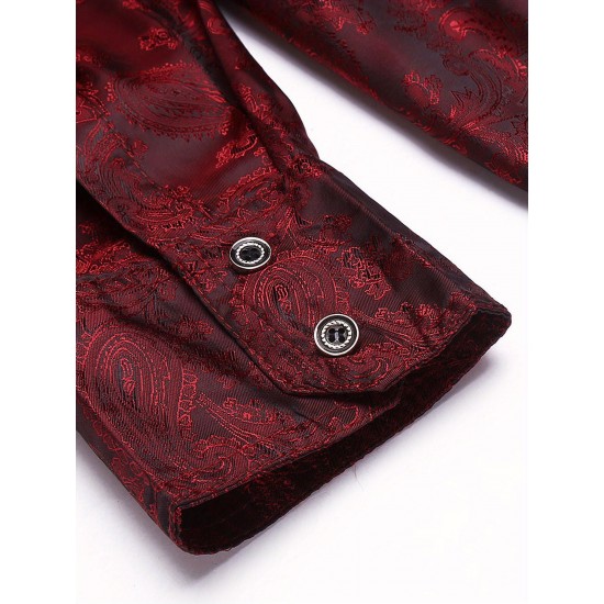 Men's Long Sleeve Paisley Button Down Shirts Floral Print Shirt For Wedding Party Prom