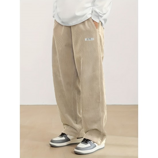 Men's Casual Loose Fit Corduroy Sweatpants, Lightweight Comfy Pants For Sport And Casual Wear, Outdoor Cloth