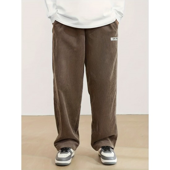 Men's Casual Loose Fit Corduroy Sweatpants, Lightweight Comfy Pants For Sport And Casual Wear, Outdoor Cloth