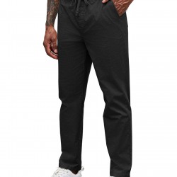 Men'S Cotton Blend Jogger Pants, Casual Drawstring Trousers, Skinny Fit, with Pockets, Slight Stretch, for All-Season Wear, Weekend Casual Style