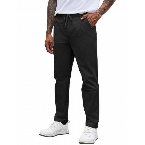 Men'S Cotton Blend Jogger Pants, Casual Drawstring Trousers, Skinny Fit, with Pockets, Slight Stretch, for All-Season Wear, Weekend Casual Style