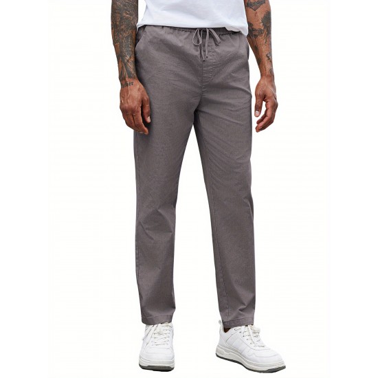 Men'S Cotton Blend Jogger Pants, Casual Drawstring Trousers, Skinny Fit, with Pockets, Slight Stretch, for All-Season Wear, Weekend Casual Style