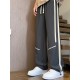 Men's Ice Silk Cool Quality Casual Pants With Elastic Waist, Trendy Versatile Striped Trousers