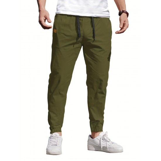 Mens Comfy Stretch Joggers - Elastic Drawstring Waist, Chino Cargo Pockets, Hiking Outdoor Track Sweatpants for Casual Daily Wear - Breathable, Soft, Quick-Drying Fabric