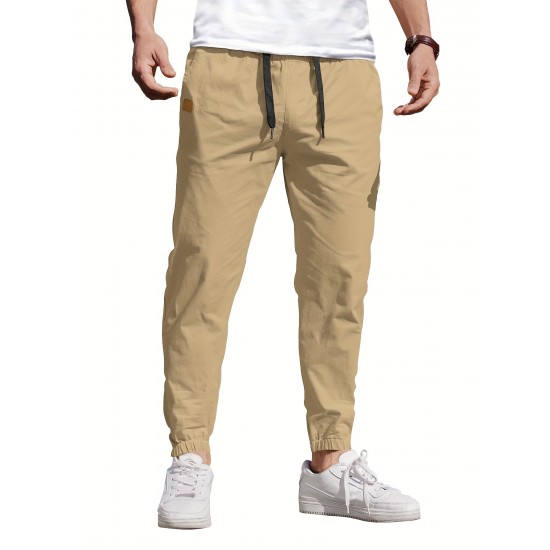 Mens Comfy Stretch Joggers - Elastic Drawstring Waist, Chino Cargo Pockets, Hiking Outdoor Track Sweatpants for Casual Daily Wear - Breathable, Soft, Quick-Drying Fabric