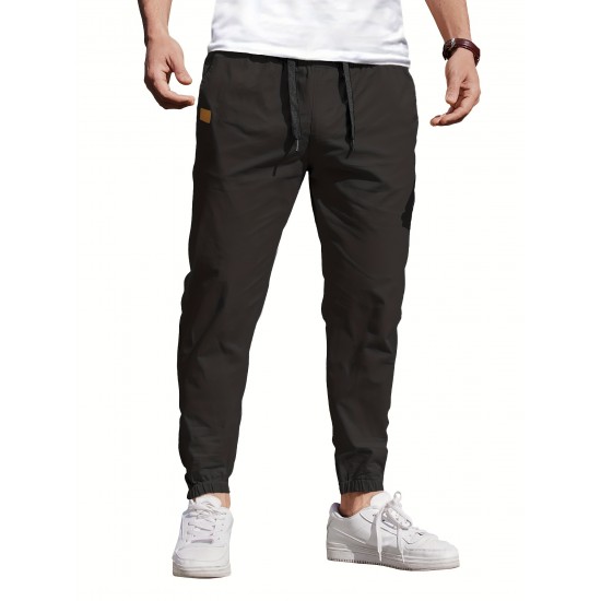 Mens Comfy Stretch Joggers - Elastic Drawstring Waist, Chino Cargo Pockets, Hiking Outdoor Track Sweatpants for Casual Daily Wear - Breathable, Soft, Quick-Drying Fabric