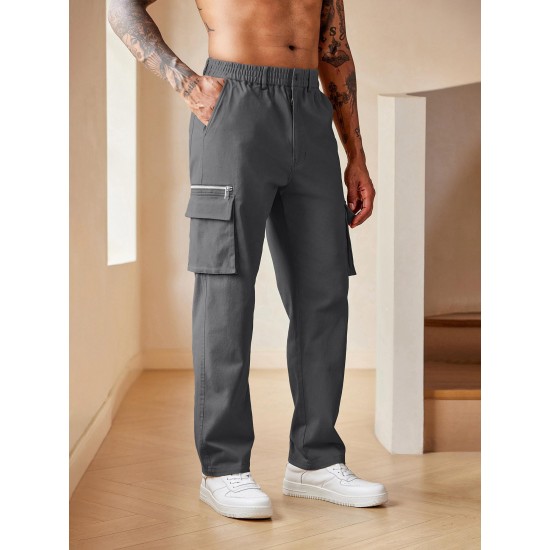 Men's Casual Cargo Pants Relaxed Fit Elastic Waist Work Pant Athletic Jogger Sweatpants with Multi Pockets