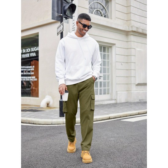 Men's Casual Cargo Pants Relaxed Fit Elastic Waist Work Pant Athletic Jogger Sweatpants with Multi Pockets