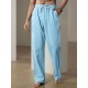 Men'S Casual Linen-Style Pants, Polyester, Loose Fit, Solid Color, Slight Stretch, with Drawstring Waist, for All-Season Weekend Casual Wear