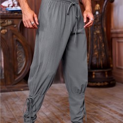 Men's Medieval Ankle Boot Pants, Viking Pirate Renaissance Clothing, Lace Up Drawstring, Decorative Sailor Casual Halloween Pants