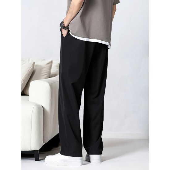 Summer Wear Men's Solid Color Slacks with Drawstring and Pockets