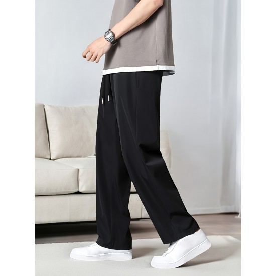 Summer Wear Men's Solid Color Slacks with Drawstring and Pockets