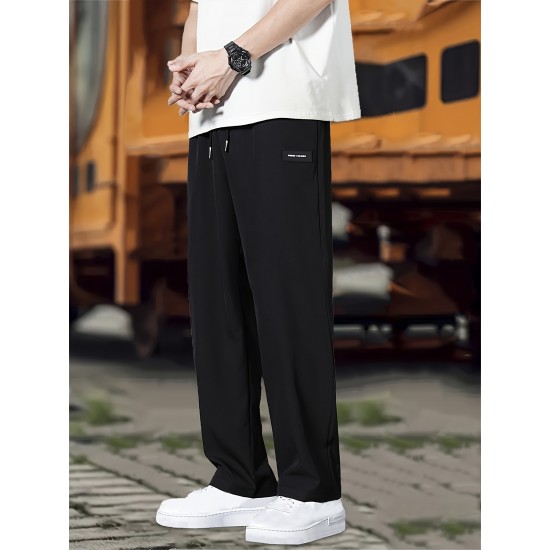 Men's Fashionable Plain Casual Pants, Comfortable Version, Elastic Waist With Drawstring Pants, Suitable For Outdoor Activities Gifts