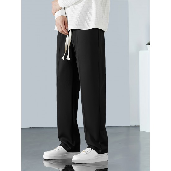 Men's Solid Color Casual Pants With Pockets And Drawstrings, Casual Breathable Pants, Can Be Worn In All Seasons, Suitable For Outdoor Activities Gifts