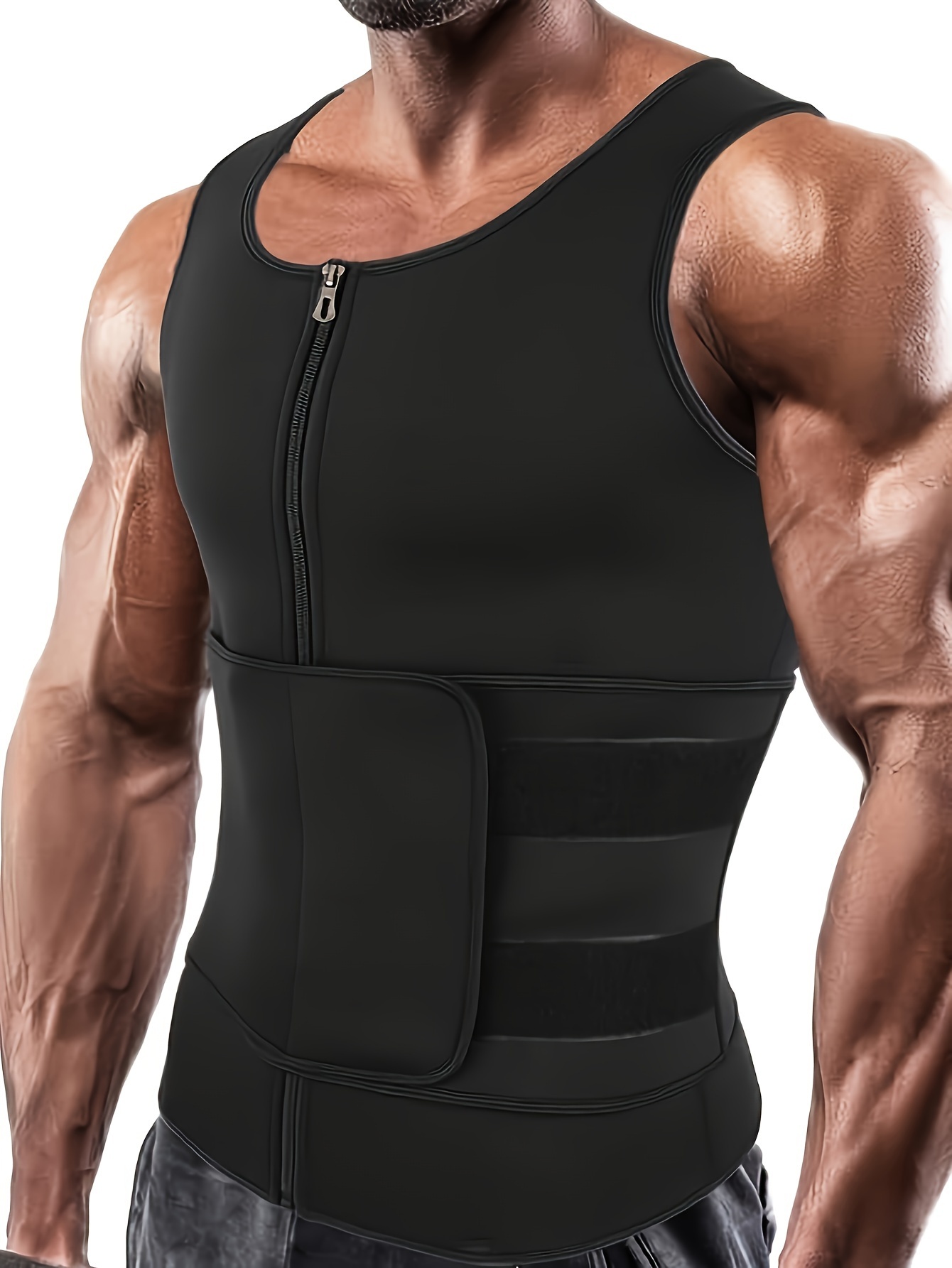 mens slimming waist trainer   top neoprene polyester zip up body shaper for fitness sports details 0