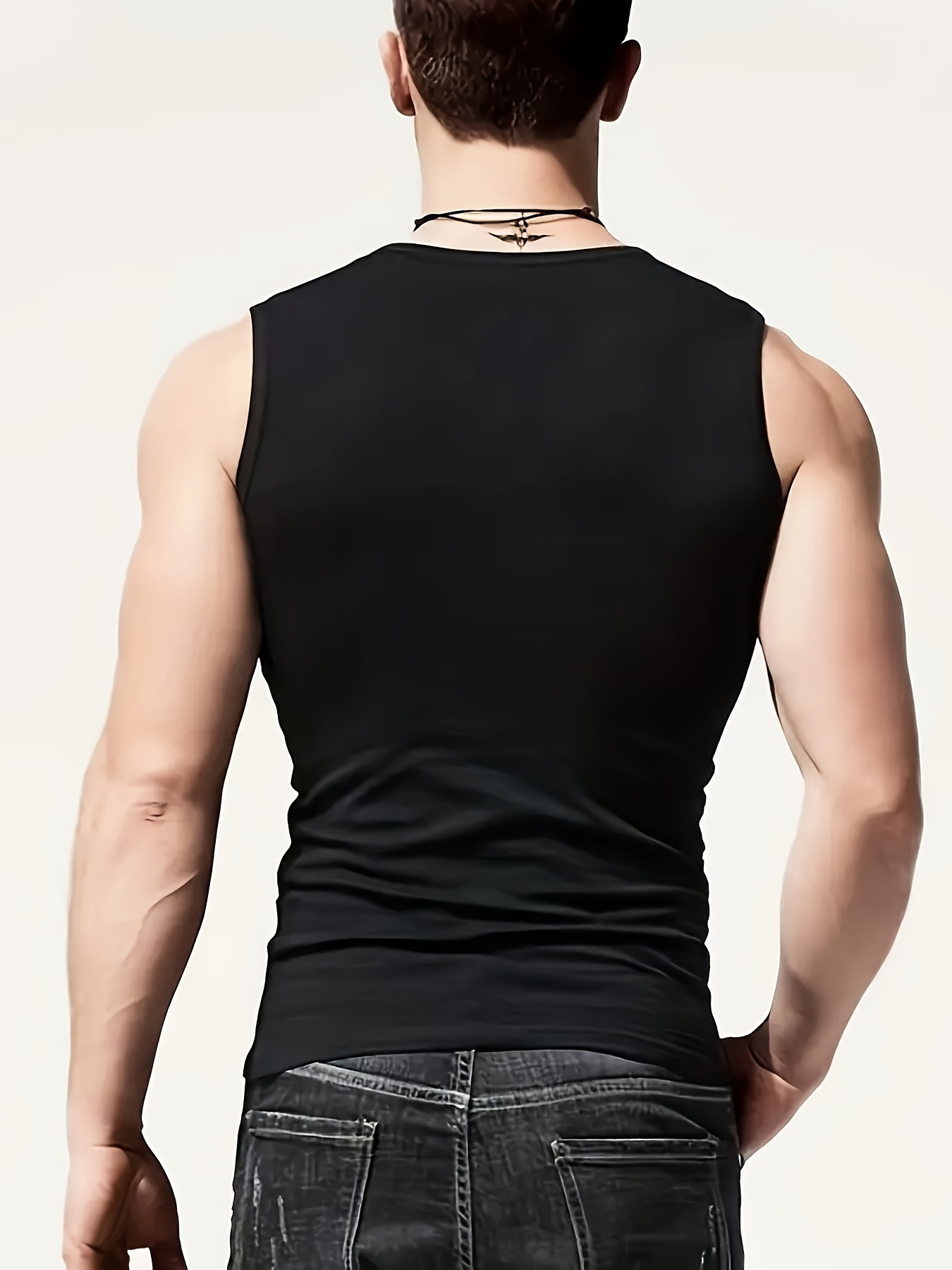 mens solid   top active crew neck high stretch skinny quick dry sleeveless top mens clothing for summer outdoor details 3