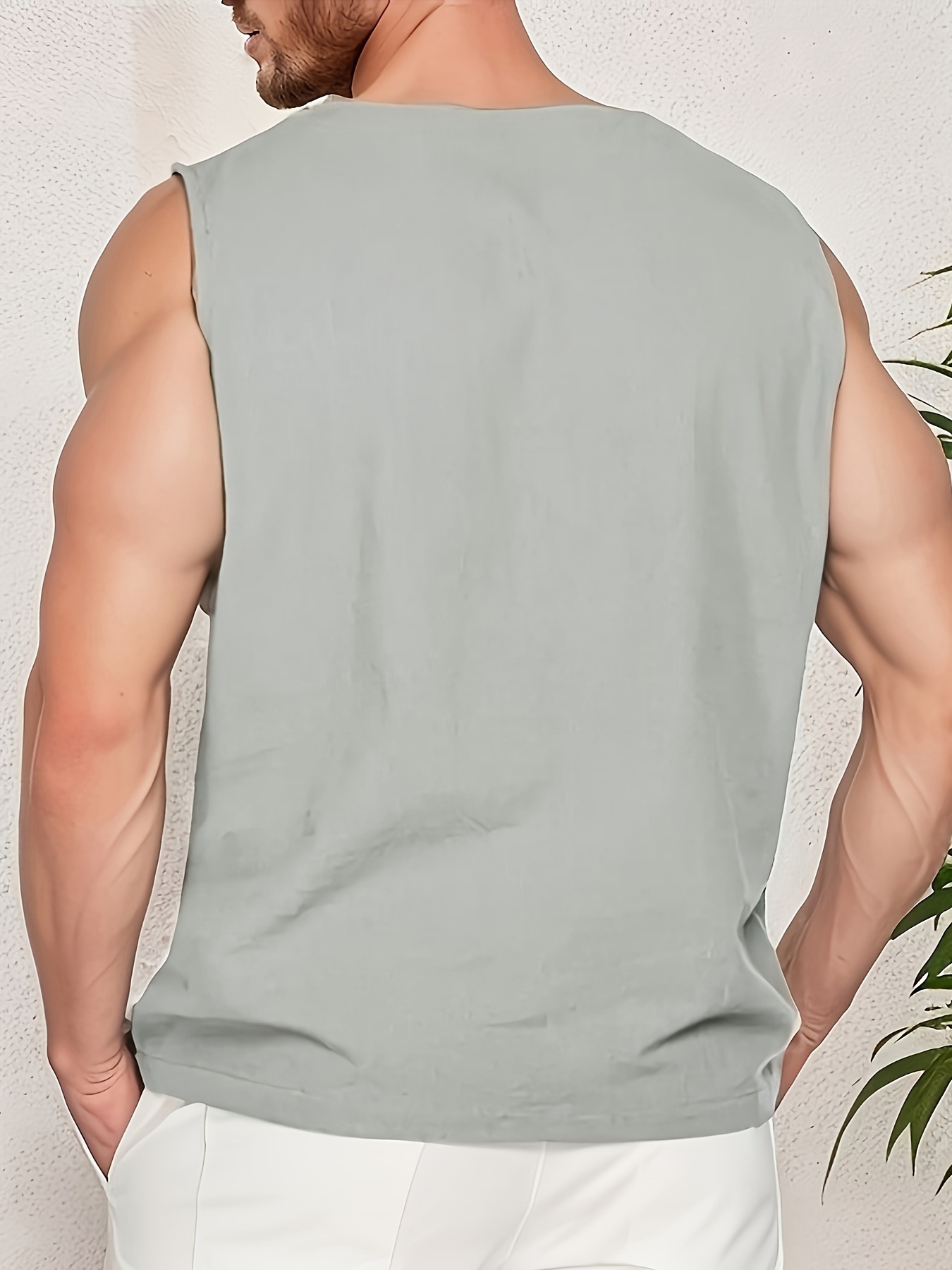 mens solid   top casual v neck sleeveless top mens clothing for summer outdoor details 10