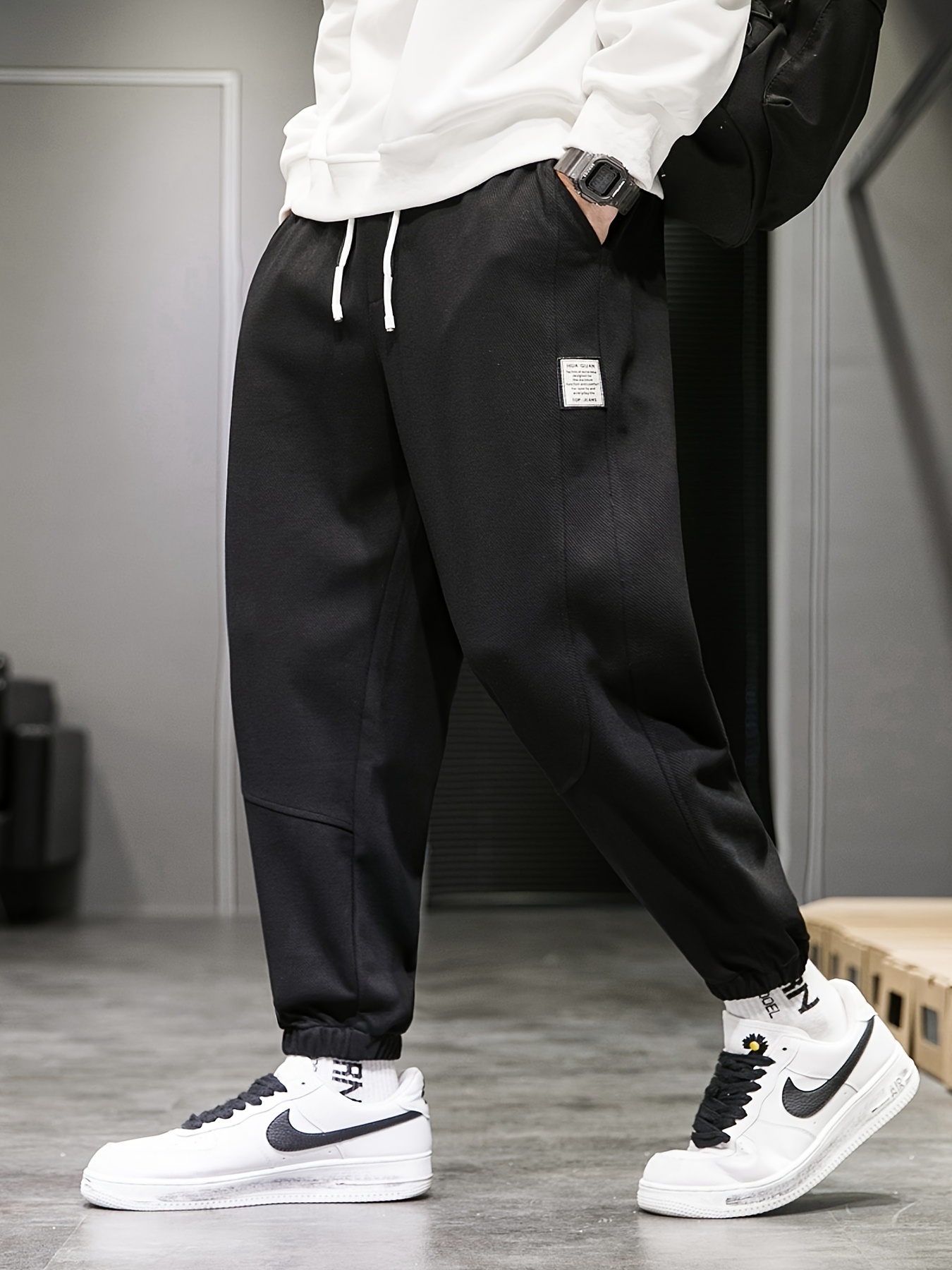 mens fleece lined casual joggers warm breathable sweatpants for   thick harem style with drawstring waist pockets details 1